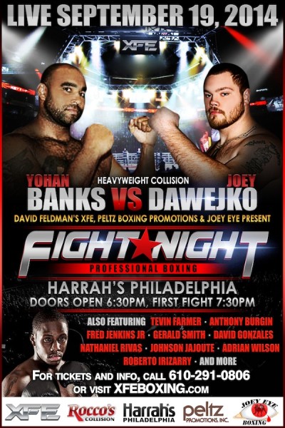 Yohan Banks vs. Joey Dawejko September 19 at Harrahs