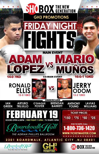Adam Lopez vs. Mario Munoz Headline ShoBox The New Generation on 2/19