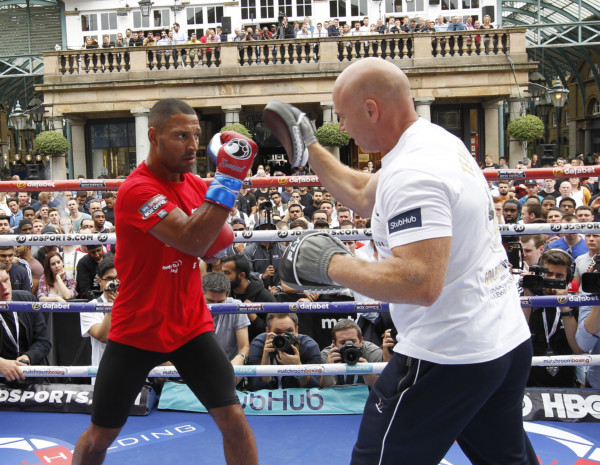 WORLD MIDDLEWEIGHT CHAMPIONSHIP OPEN TRAINING COVENT GARDEN,LONDON PIC;LAWRENCE LUSTIG WORLD TITLE CHALLENGER KELL BROOK WORKS OUT UNDER THE GUIDANCE OF TRANER DOMINIC INGLE