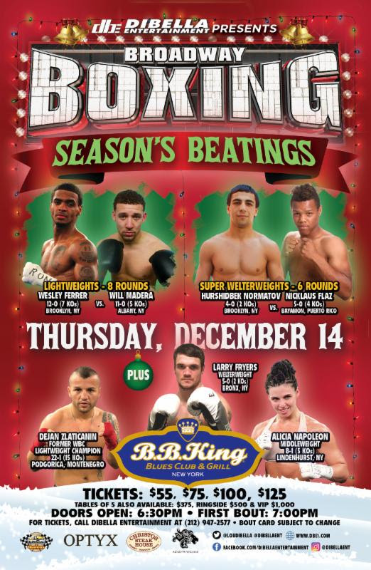 DiBella’s “Season’s Beatings” Broadway Boxing Hits B.B. King December 14