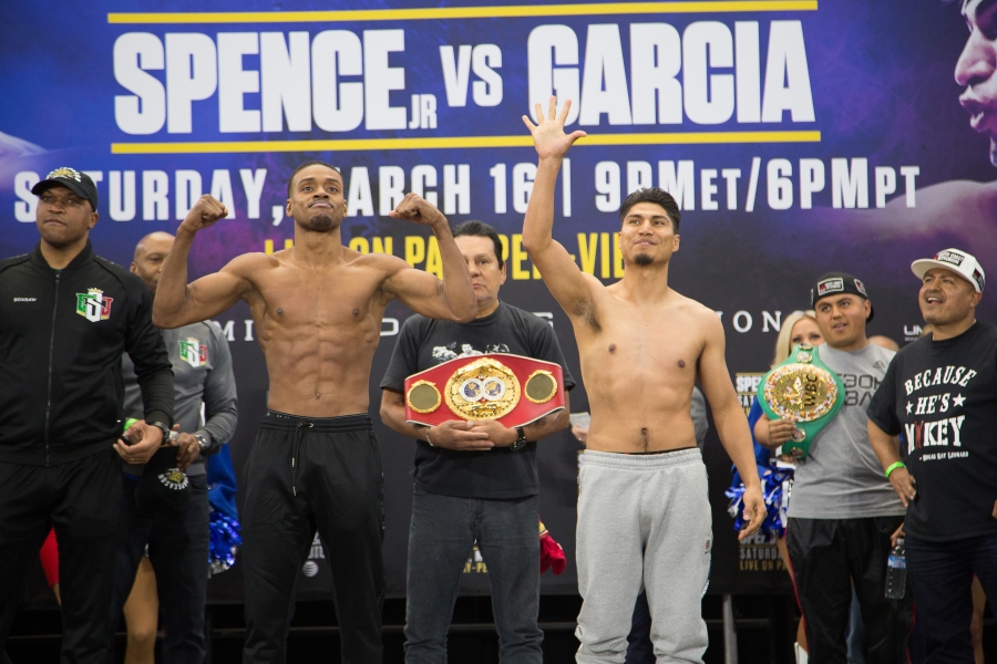 Errol Spence Jr. vs. Mikey Garcia Weigh-In Results, Photos & Video