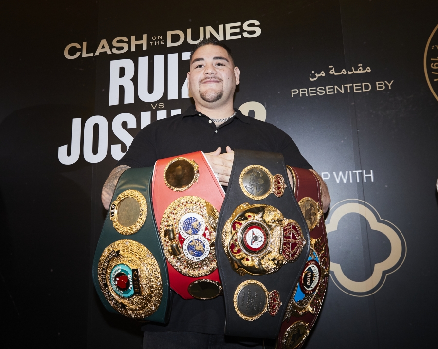 Andy Ruiz and Anthony Joshua Face the Media at Arrivals Party